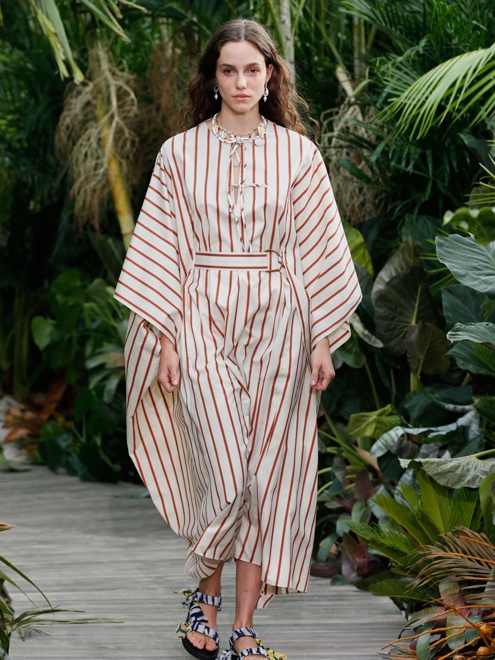 Jason Wu Striped Cream and Rust Caftan Dress with Belt